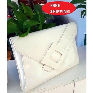 Vintage Big White Hand Carry Purse / Shoulder Bag